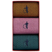 London Sock Company Bond St. Herringbone 3 足ソックス ボックス セット - ブルー/ピンク/イエロー