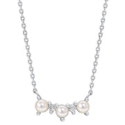 Beginnings Curved Freshwater Pearl and Crystal Bar Necklace - Silver/White