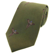 David Van Hagen Flying Pheasants Woven Country Silk Tie - Country Green