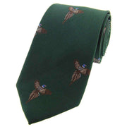 David Van Hagen Flying Pheasants Woven Country Silk Tie - Forest Green