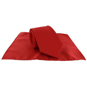 Michelsons of London Plain Polyester Pocket Square and Tie Set - Scarlet Red