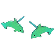Ti2 Titanium Dolphin Stud Earrings - Green