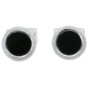 david-van-hagen-onyx-round-chequered-edge-cufflinks---silver-34515663