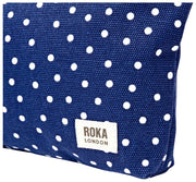 Roka Maida Vale ミディアム コットン キャンバス ポーチ - ネイビー ポルカドット