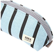 Roka テート スモール コットン キャンバス ポーチ - ブルー ストライプ