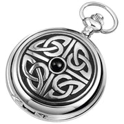 Woodford Celtic Knotwork Chrome Plated Double Full Hunter Skeleton Pocket Watch - Silver/Black