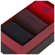 London Sock Company メリノ トリオ 3 足ソックス ボックス セット - レッド/ブラウン