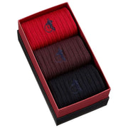 London Sock Company メリノ トリオ 3 足ソックス ボックス セット - レッド/ブラウン