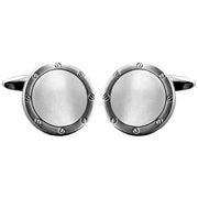 David Van Hagen Rhodium Plated Mother of Pearl Round Porthole Cufflinks  - White/Silver