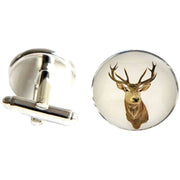Bassin and Brown Stags Head Cufflinks - Brown/White