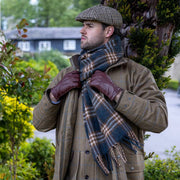 Dents チェック タッセル スカーフ - グレー/コーヒーブラウン