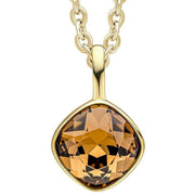 Beginnings Cushion Cut Crystal Pendant - Gold/Topaz Brown
