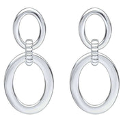 Beginnings Double Oval Textured Connection Link Drop Earrings - Silver