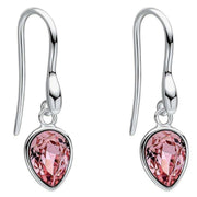 Beginnings Pear Shape Crystal Drop Earrings - Silver/Rose Pink