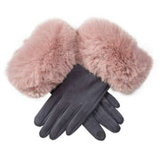 Dents Cuff Touchscreen Velour-Lined Faux Suede Gloves - Dove Grey/Blush Pink