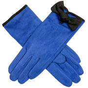 Dents Velour Lined Faux Suede Bow Gloves - Cobalt Blue/Black