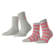 Esprit Block Stripe 2-Pack Socks - Storm Grey/Pink