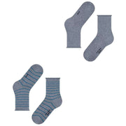 Falke Happy Stripe 2 Pack Socks - Light Grey Mel