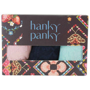 Hanky Panky シグネチャー レース オリジナル ライズ Tバック 3 パック - ブラッシュ ローズ/ネイビー/セレステ ブルー