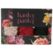 Hanky Panky シグネチャー レース オリジナル ライズ Tバック 3 パック - チャイ/ブラック/ダーク ザクロ