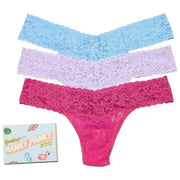 Hanky Panky シグネチャー レース ローライズ マッチボックス Tバック 3 パック - 部分的に曇ったブルー/クール ラベンダー/コーラル