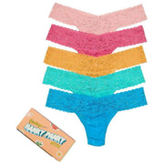 Hanky Panky シグネチャー レース ローライズ マッチボックス 5 パック Tバック - ローズ ウォーター ピンク/ネープルズ/ジンジャー/シーフォーム ブルー