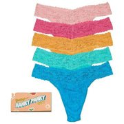 Hanky Panky シグネチャー レース オリジナル ライズ マッチボックス 5 パック Tバック - ローズ ウォーター ピンク/ネープルズ/ジンジャー/シーフォーム ブルー