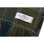 Locharron of Scotland Borders Scottish Borderland ラムズウール ブランケット - オリーブグリーン/ネイビー