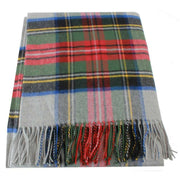 Locharron of Scotland Borders Stewart Dress Tartan Lambswool Blanket - Grey/Green/Red