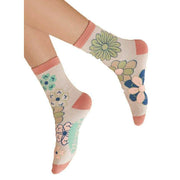 Powder 70s Kaleidoscope Floral Ankle Socks - Coconut White
