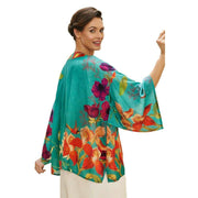 Powder Hummingbird at Dusk Kimono Jacket - Teal