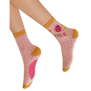 Powder Ladybird Ankle Socks - Petal Pink
