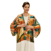 Powder Painted Palms Kimono Jacket - Tangerine