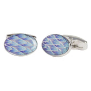 Simon Carter Feather Oval Cufflinks - Silver/Blue