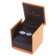 Simon Carter Feather Oval Cufflinks - Silver/Blue