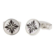 Simon Carter Flower Print Mother of Pearl Cufflinks - Silver/White/Black