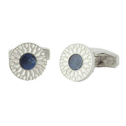 Simon Carter Petal Brushed Cufflinks - Silver/Navy