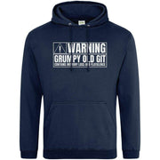 Teemarkable! Warning Grumpy Old Git Hoodie Navy Blue / Small - 96-101cm | 38-40"(Chest)