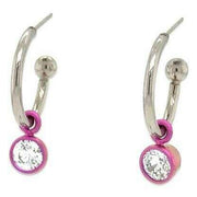 Ti2 Titanium Gem Charm Hoop Earrings - Pink