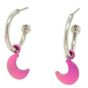 Ti2 Titanium Moon Charm Hoop Earrings - Pink