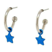 Ti2 Titanium Star Charm Hoop Earrings - Dark Blue