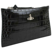 Vivienne Westwood スモール クロコ フラット ジップ クラッチ - ブラック