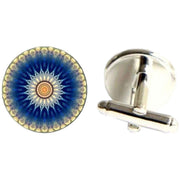 Bassin and Brown Flower Spray Cufflinks - Blue/White