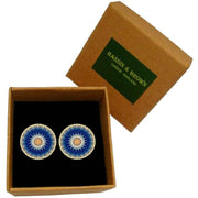 Bassin and Brown Flower Spray Cufflinks - Blue/White