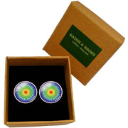 Bassin and Brown Kaleidoscope Spot Cufflinks - Green/Yellow/Blue