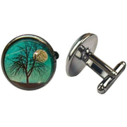 Bassin and Brown Leafless Tree and Moon Cufflinks - Blue/White/Black