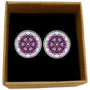 Bassin and Brown Mandala Flower Spray Cufflinks - Purple/White