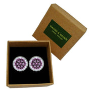 Bassin and Brown Mandala Flower Spray Cufflinks - Purple/White