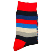 Bassin and Brown Medium and Thin Stripe Midcalf Socks - Red/Blue