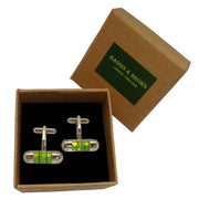 Bassin and Brown Spirit Level Cufflinks - Green/Silver